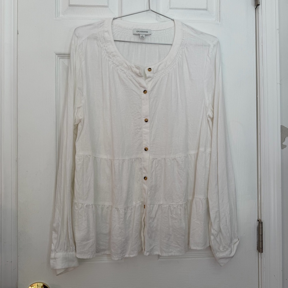 Calligraphie Linen Viscose Button-Down Women's Shirt